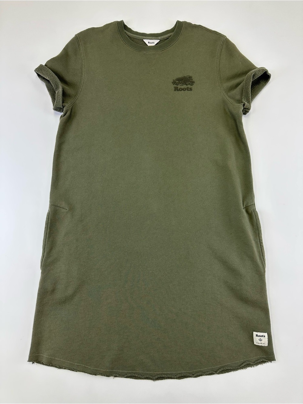 Roots Olive French Terry Sweatshirt Dress Small Casual Classic Canadian Comfy